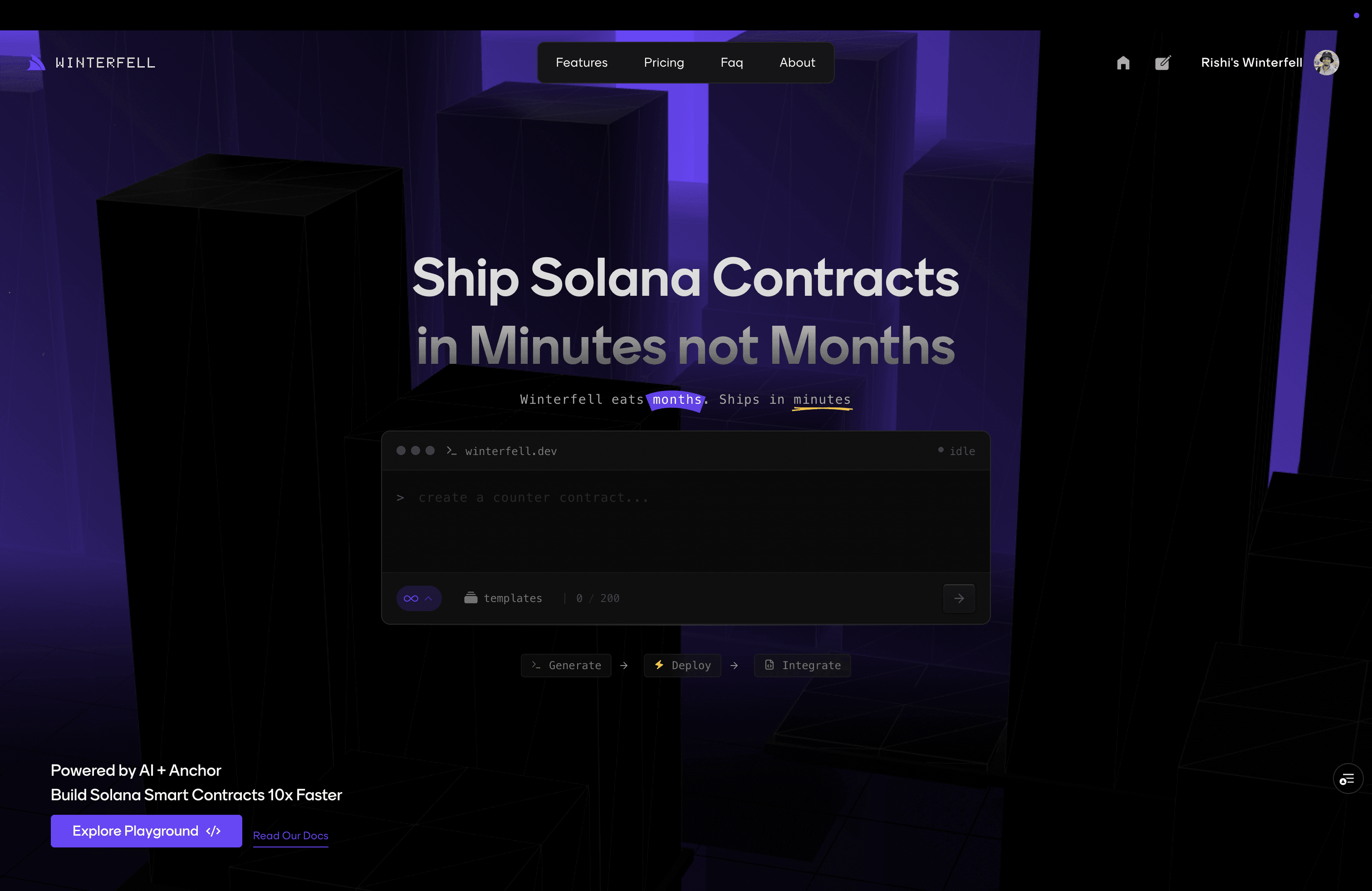 The Winterfell editor, writing a Solana smart contract in the browser.